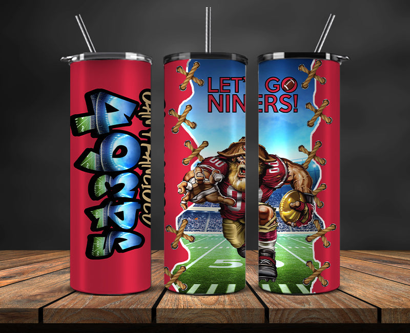 American football themed tumbler wrap design for 20oz skinny tumbler, sports fan style