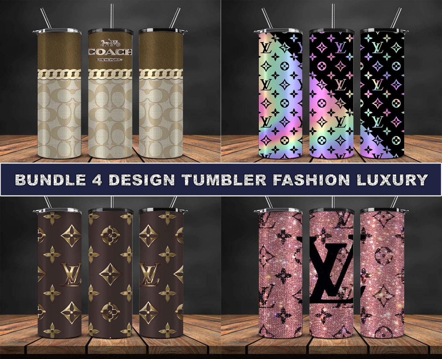 Bundle 4 Design Tumbler Fashion, Luxury Designer Tumbler Design,Digital Luxury Fashion 20oz Tumbler Wrap,Tumbler Logo Brand 111