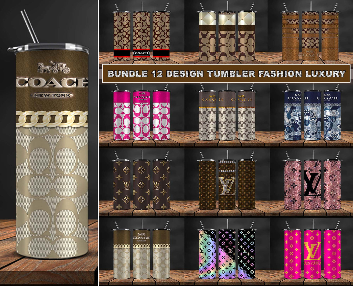 Bundle 12 Design Tumbler Fashion, Luxury Designer Tumbler Design,Digital Luxury Fashion 20oz Tumbler Wrap,Tumbler Logo Brand 113