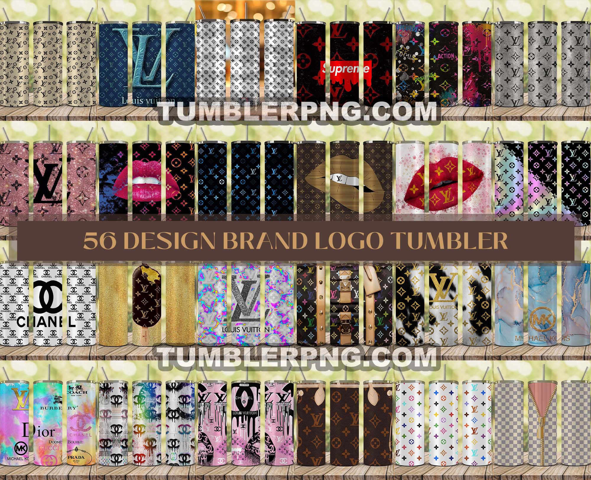 Tumbler Wraps 20 oz, Fashion Luxury Logo Tumbler Wrap Png Bundle