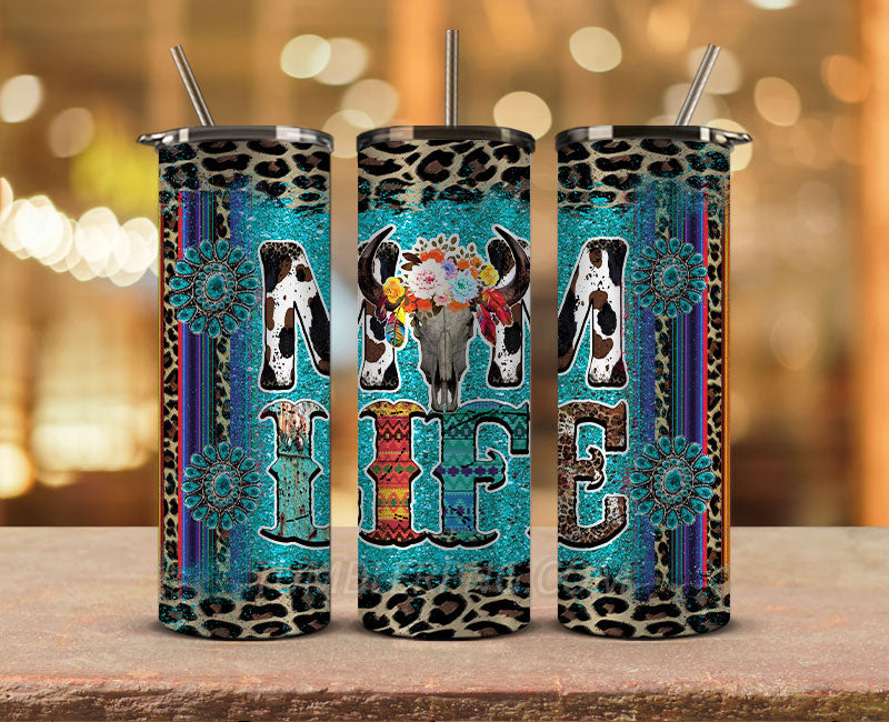 Western Tumbler Design Cowgirl Bull Cow Skull,Cowhide Tumbler Png,Cowhide Skull Western Tumbler Wrap 20