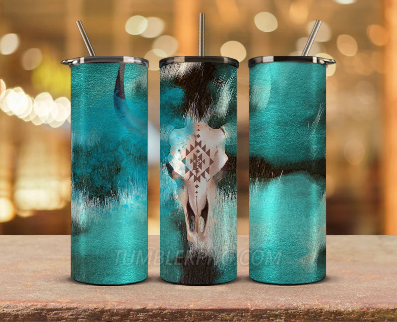 Western Tumbler Design Cowgirl Bull Cow Skull,Cowhide Tumbler Png,Cowhide Skull Western Tumbler Wrap 21