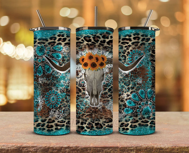 Western Tumbler Design Cowgirl Bull Cow Skull,Cowhide Tumbler Png,Cowhide Skull Western Tumbler Wrap 22