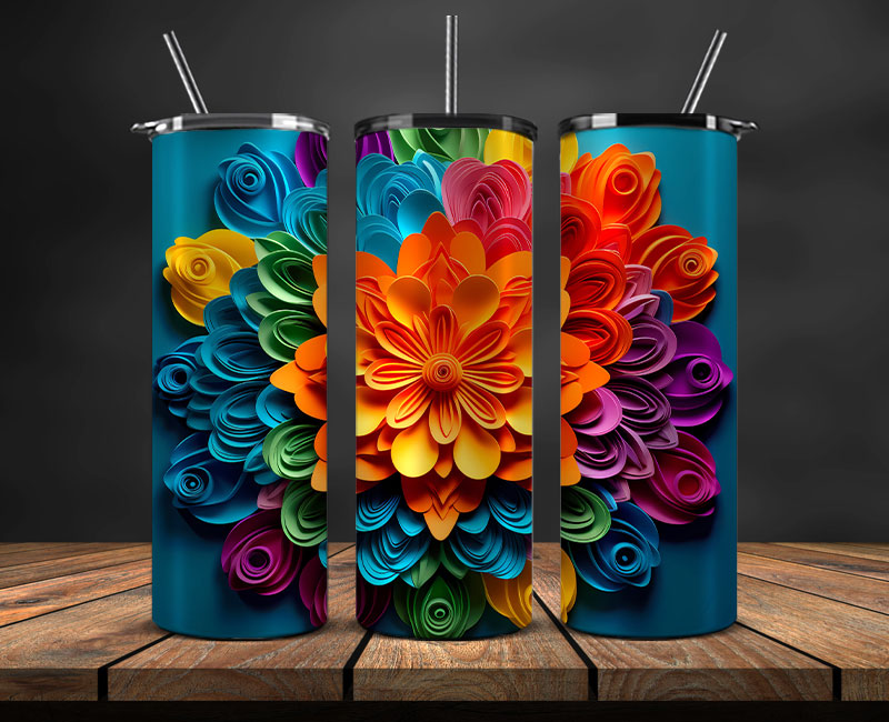 3D Flowers Tumbler Wrap, 3D Floral Sublimation Tumbler Design , 3D Tumbler Wrap,Instant Digital Download PNG 34