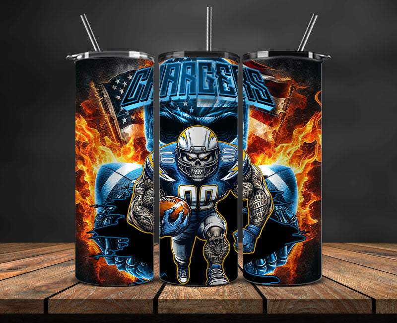 Los Angeles Chargers Fire Tumbler Wraps,NFL Tumbler By AI, AI Tumbler Design 50