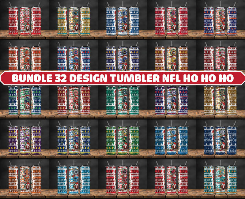 Bundle 32 Design Tumbler NFL Ho Ho Ho, Christmas Ho Ho Ho Tumbler Wrap, NFL Patterns Christmas Png , Bundle Sport Tumbler 64