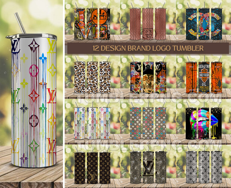 Tumbler Wraps 20 oz, Fashion Luxury Logo Tumbler Wrap Png Bundle, Logo Brand Tumbler , Logo Fashion , Skinny 20oz Sublimation , Tumbler Wrap Bundle Designs 06