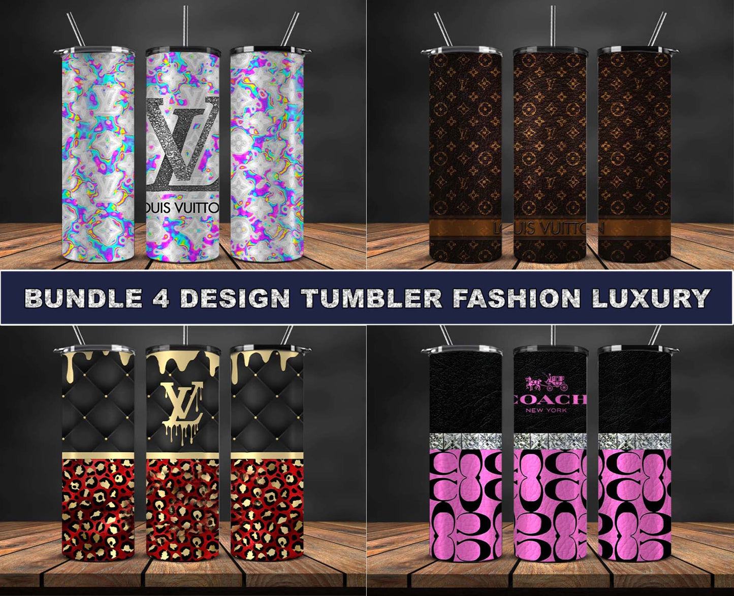 Bundle 4 Design Tumbler Fashion, Luxury Designer Tumbler Design,Digital Luxury Fashion 20oz Tumbler Wrap,Tumbler Logo Brand 112
