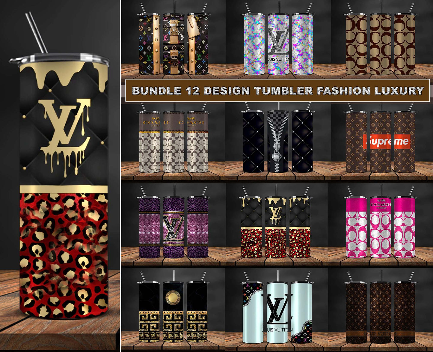 Bundle 12 Design Tumbler Fashion, Luxury Designer Tumbler Design,Digital Luxury Fashion 20oz Tumbler Wrap,Tumbler Logo Brand 114