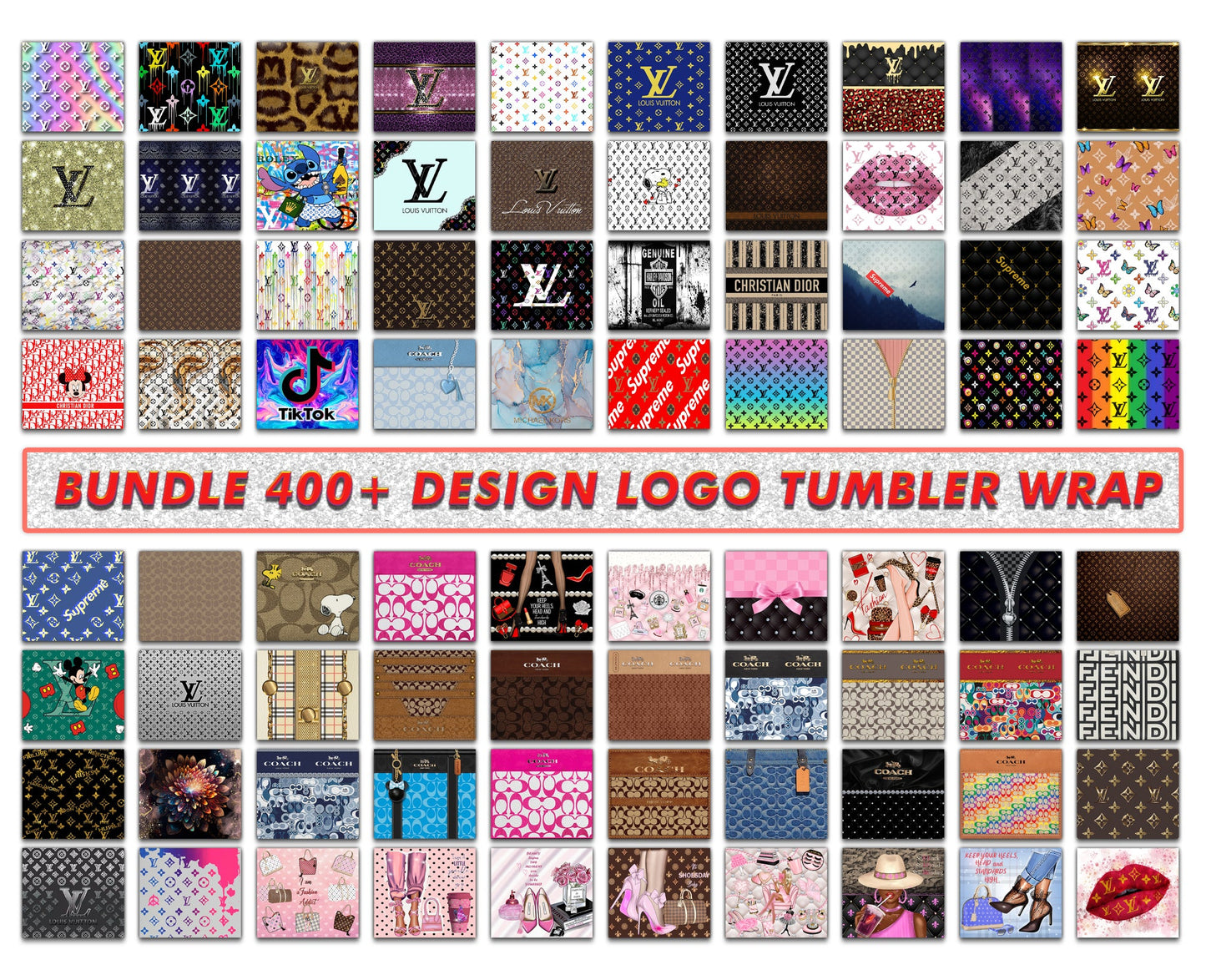 Bundle 400 Design Tumbler Fashion, Luxury Designer Tumbler Design,Digital Luxury Fashion 20oz Tumbler Wrap,Tumbler Logo Brand 121