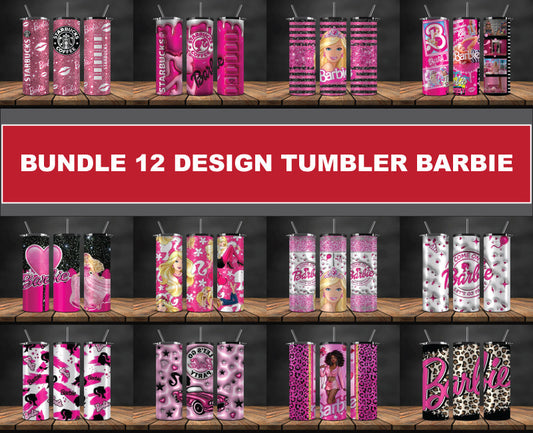 Bundle 12 Design Tumbler Barbie,Barbie Tumbler Wrap, Barbie 3D Skinny 20oz 13