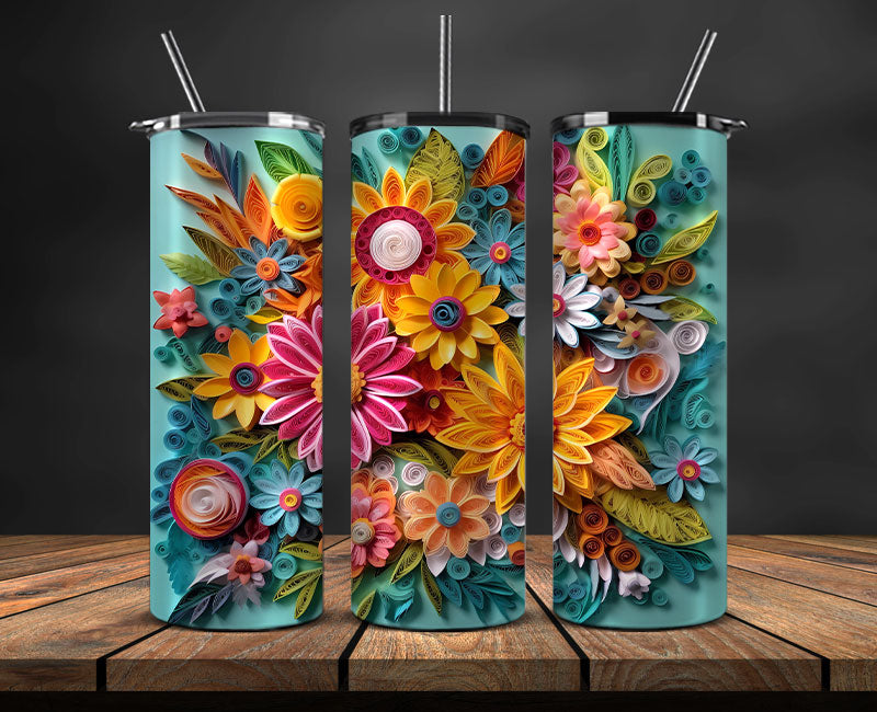3D Flowers Tumbler Wrap, 3D Floral Sublimation Tumbler Design , 3D Tumbler Wrap,Instant Digital Download PNG 17