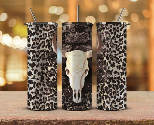 Western Tumbler Design Cowgirl Bull Cow Skull,Cowhide Tumbler Png,Cowhide Skull Western Tumbler Wrap 01