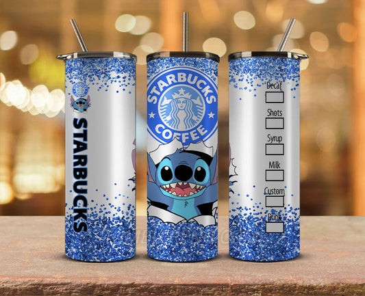 Stitch Starbucks 20oz Tumbler Png,20 oz Skinny Tumbler Wraps, Stitch Tumbler Wrap 20