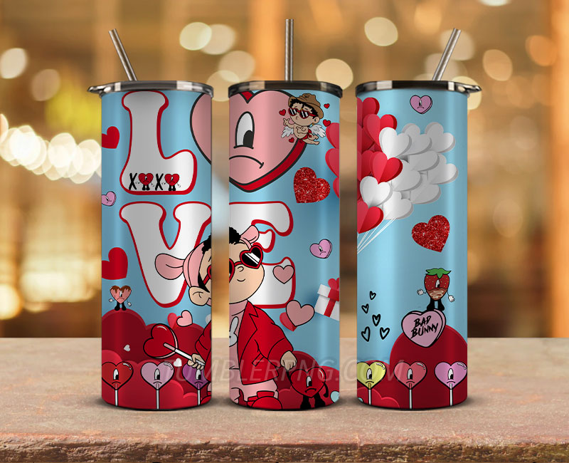 Valentine Tumbler Wraps, Valentines Day Wraps,Valentines Bad Bunny Png, Valentine Gifts,Valentine Tumbler 58