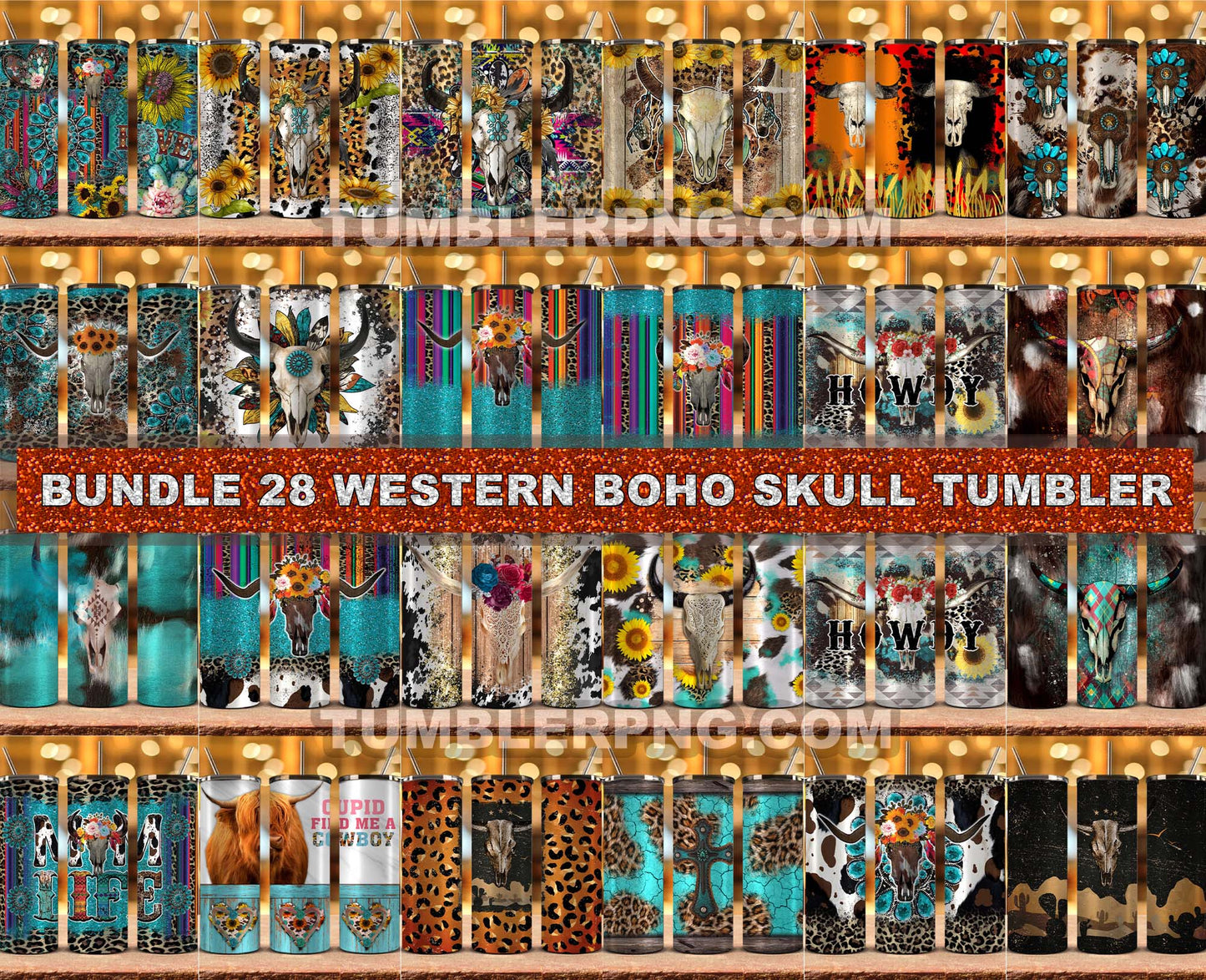 Bundle Western Tumbler Design Cowgirl Bull Cow Skull,Cowhide Tumbler Png,Cowhide Skull Western Tumbler Wrap 29