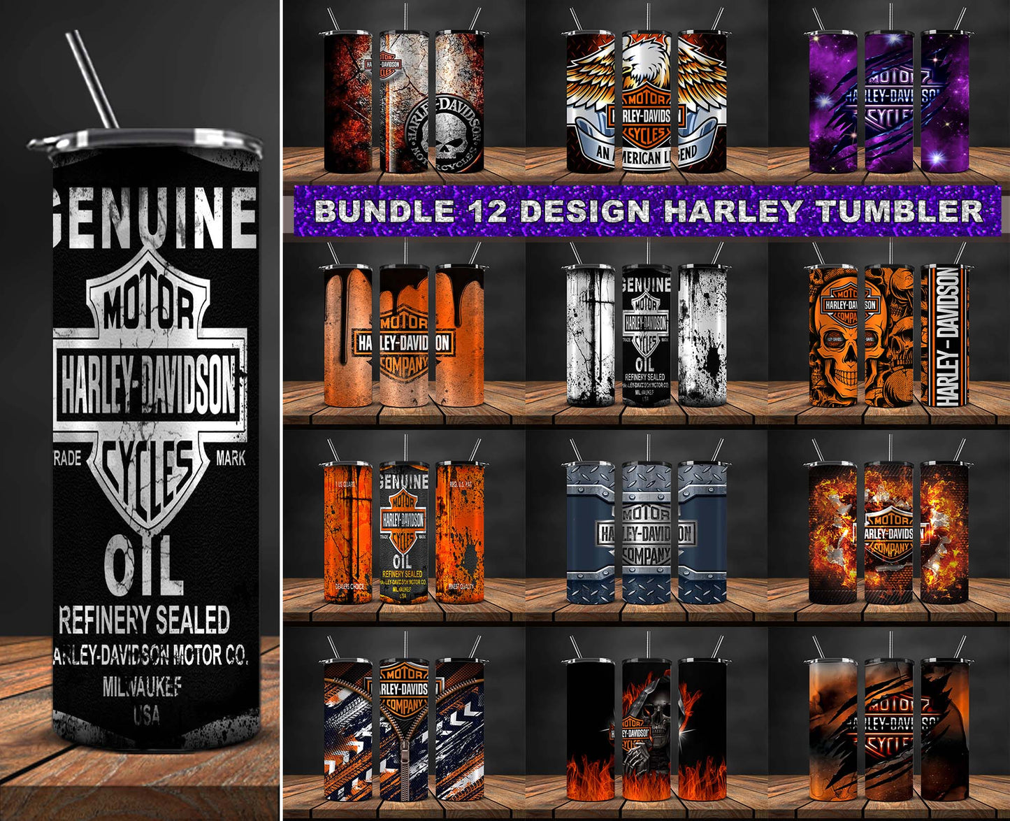 Bundle 12 Design Harley Skinny Tumbler Png, Motor Harley Digital Tumbler Wrap, Harley Tumbler Wrap 38