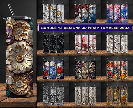 12+ 3D Flowers Tumbler Wrap Sublimation Bundle, 3D Floral Sublimation Tumbler Design Bundle, 3D Tumbler Wrap ,Instant Download PNG 39