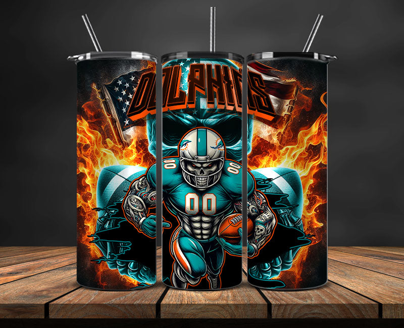 Miami Dolphins Fire Tumbler Wraps,NFL Tumbler By AI, AI Tumbler Design 52