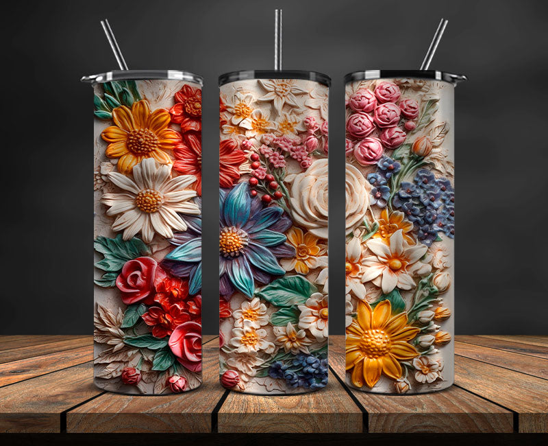 3D Flowers Tumbler Wrap, 3D Floral Sublimation Tumbler Design , 3D Tumbler Wrap,Instant Digital Download PNG 05