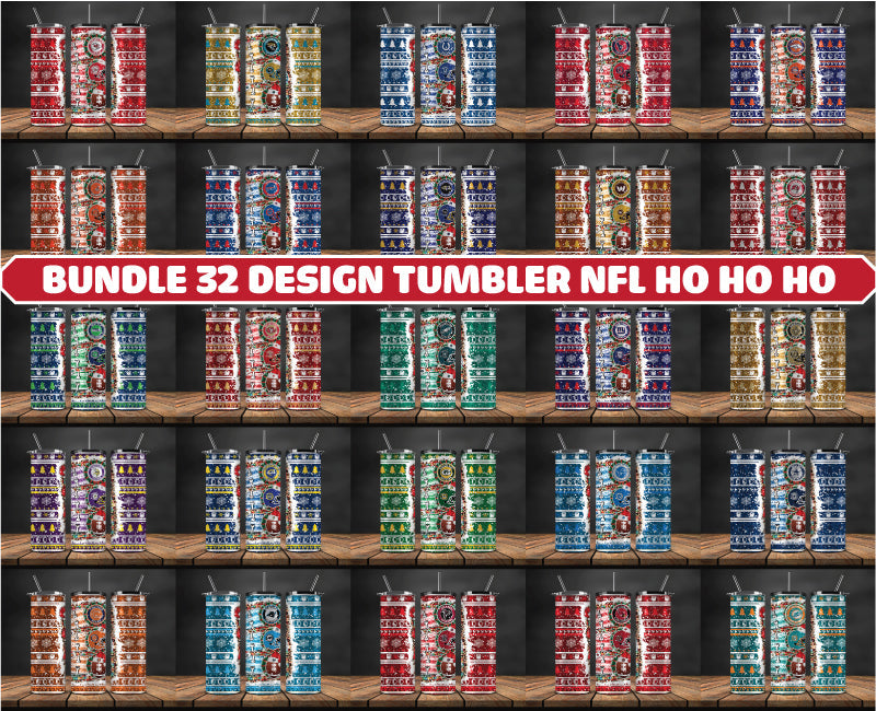 Bundle 32 Design Tumbler NFL Ho Ho Ho, Christmas Ho Ho Ho Tumbler Wrap,  NFL Patterns Christmas Png , Bundle Sport Tumbler 64